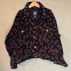 Vintage HTF GAP black velvet floral trucker-style jacket with roses